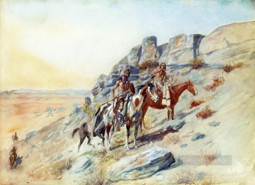 敵のチャールズ・マリオン・ラッセルを目撃 アメリカ・インディアン Oil Paintings